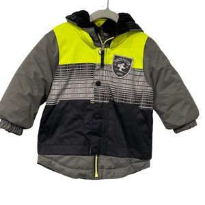Obermeyer Aspen Ski Jacket SZ 2 Lime Green Gray Black Zip Up & Hook And Loop EUC
